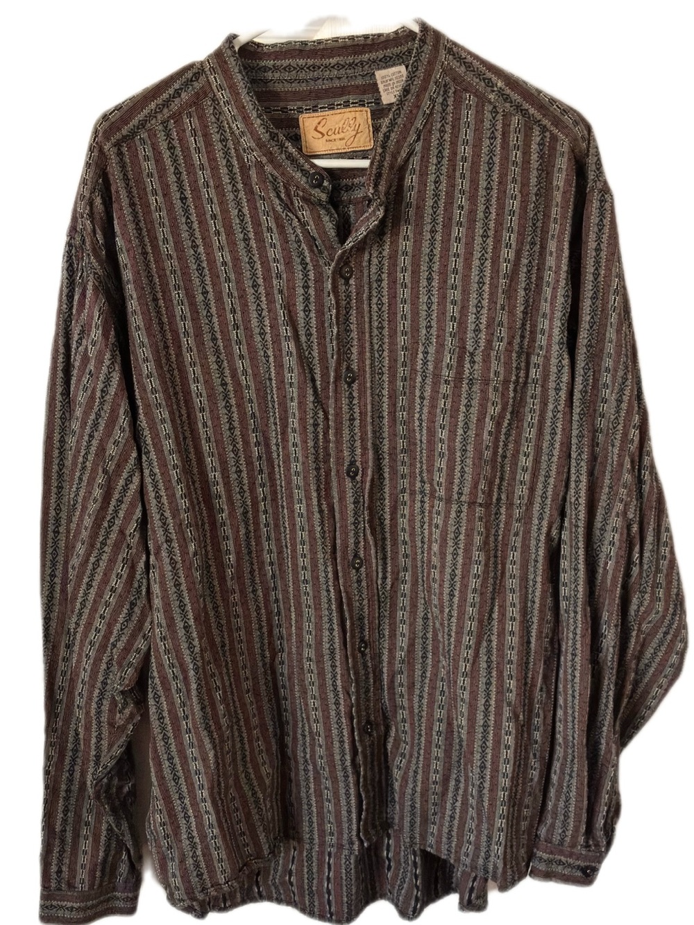 90s Vintage Scully Grandfather Collar Striped Shirt XL Western Cowboy Boho